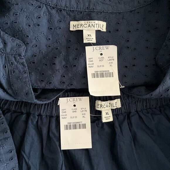 J. Crew Mercantile Blue Skirt Set Navy Blue 2 Piece Short Sleeve XL - Picture 3 of 9